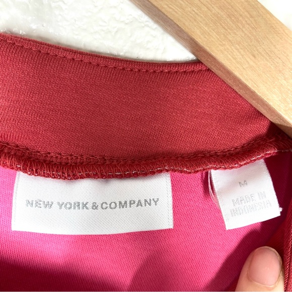 New York & Company Pink Red Dress Medium Sleeves Less Pull Over Cotton - Picture 13 of 15